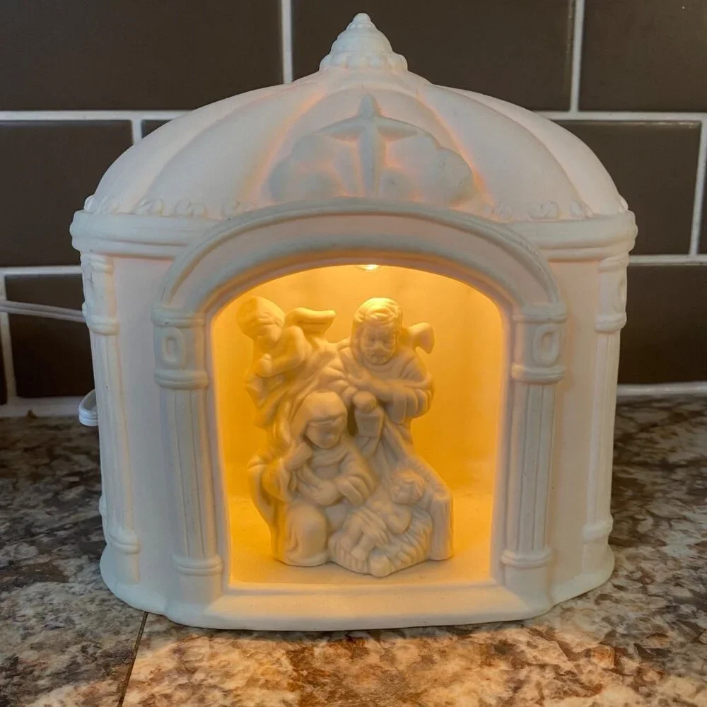Vtg Nativity Diorama Lighted Christmas Plug In Jesus Mary Joseph Angel 6.5